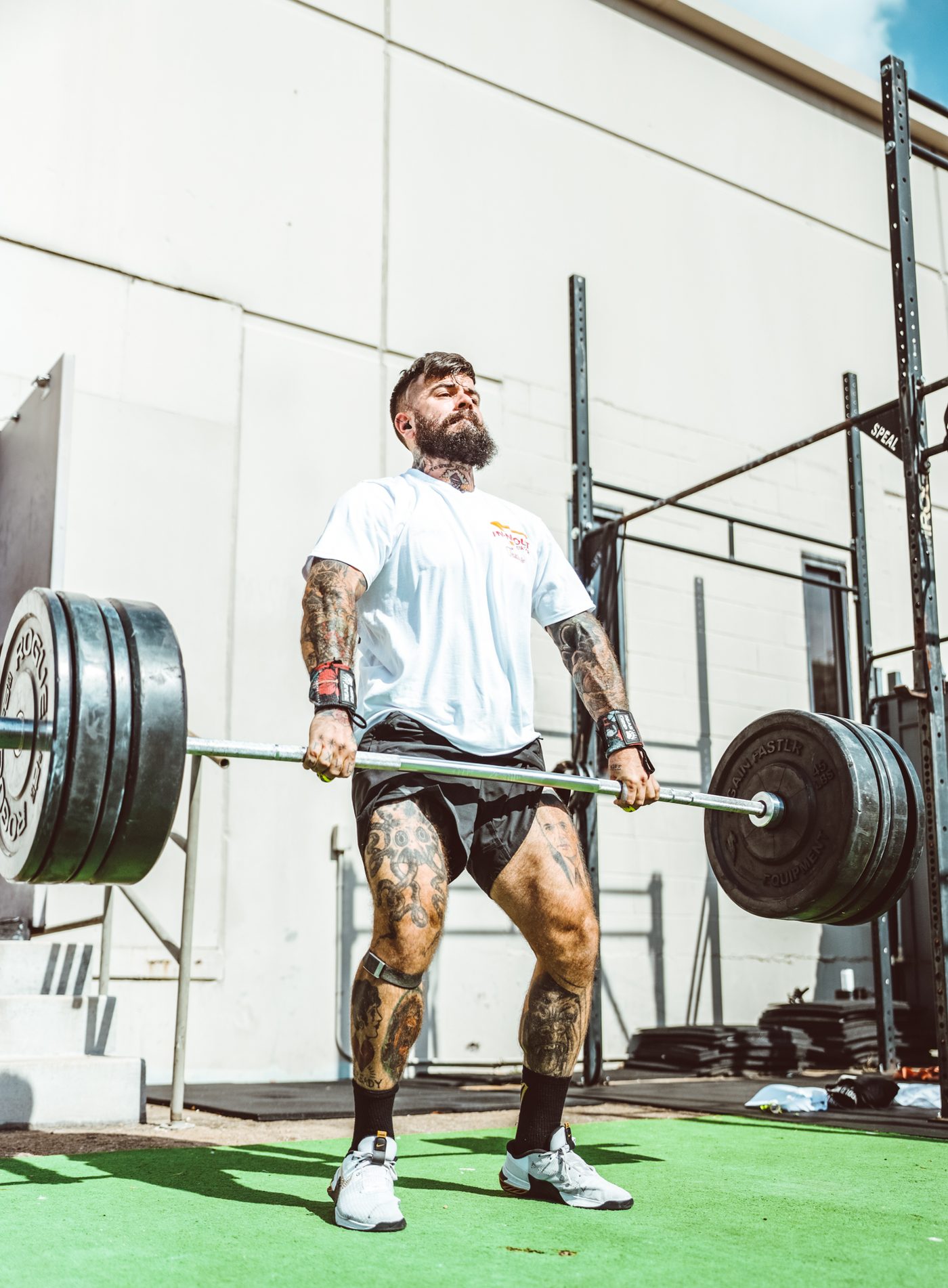 Heavy deadlift on a turf floor